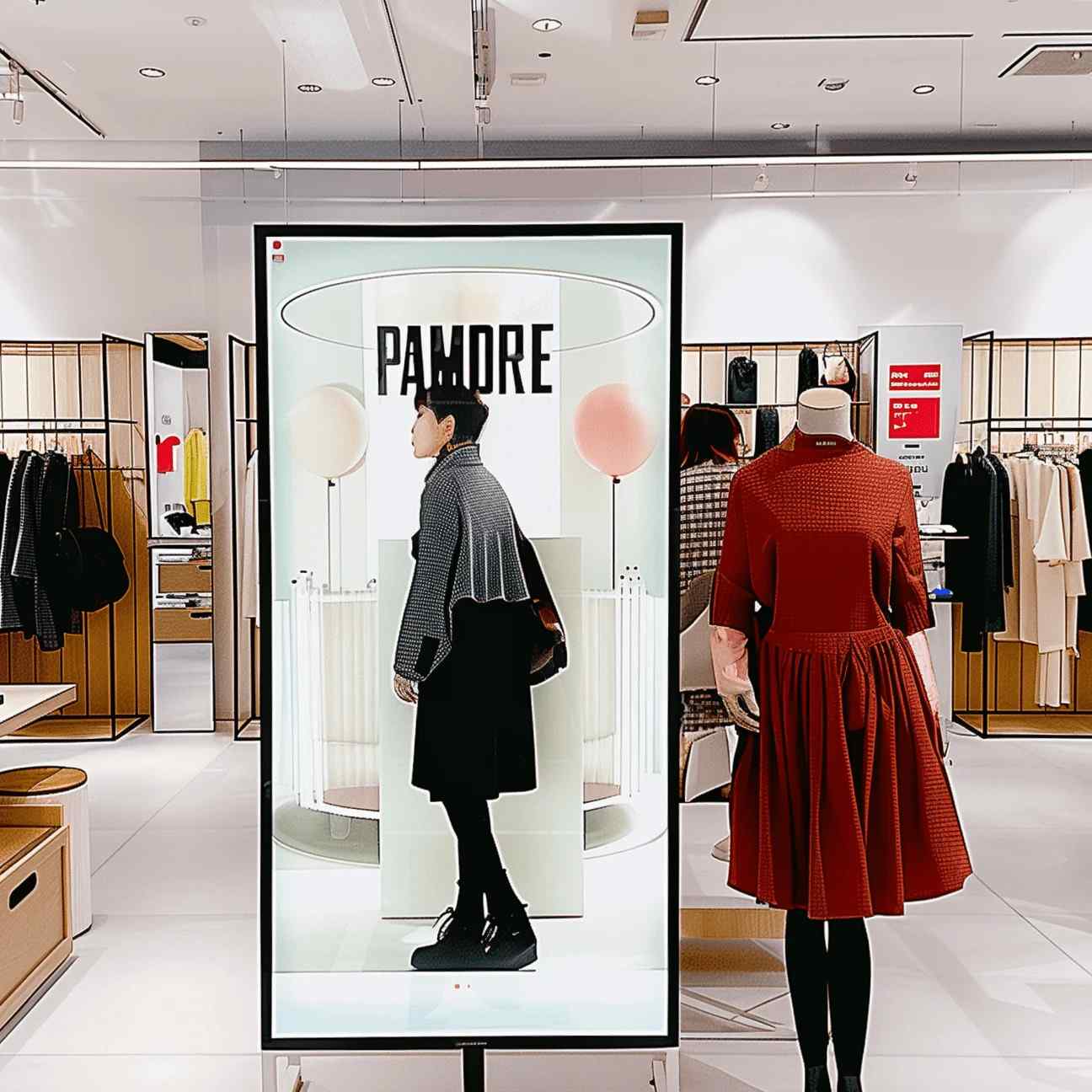 Signage Solution - Branded cloths display fronts for ads in fashionable cloth store shown in this image