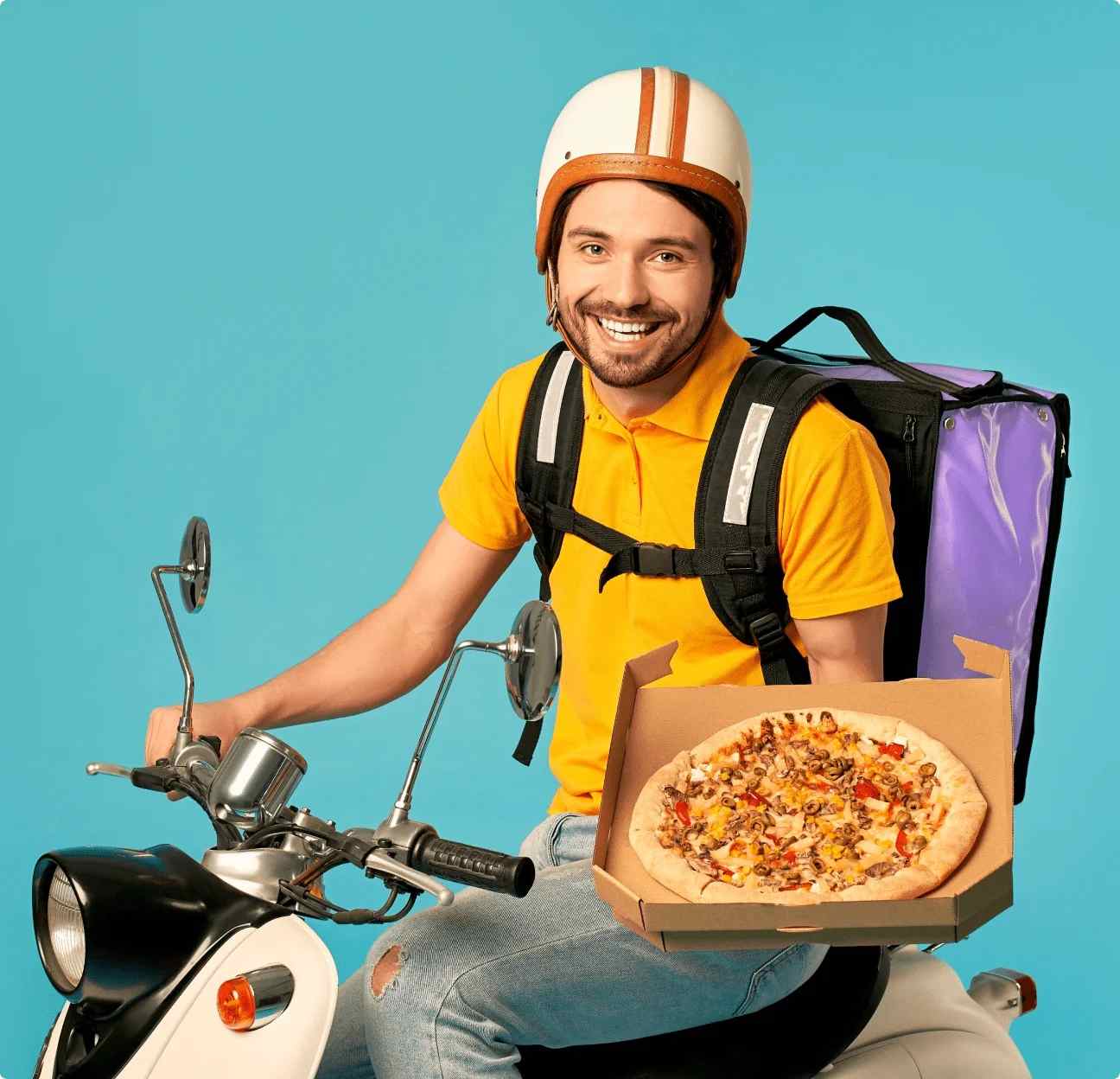 A delivery boy who delivers the pizza on their bike